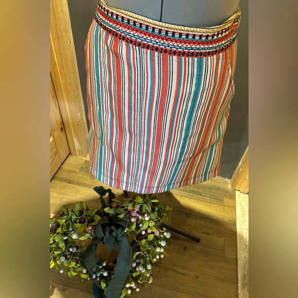 Anthropologie Maeve Sophy Embroidered-Waist Striped A-Line Skirt Size 16 - Picture 2 of 11